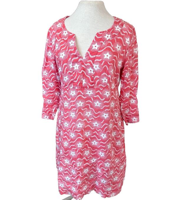 Boden Dresses & Skirts - Boden Red Star Linen Mini Dress Womens 8 Petite Patriotic Americana 3/4 Sleeve